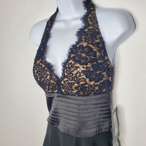 JS Boutique Womens Black Floral Lace Beaded Halter Dress Size 4 Party Event NWT - Picture 2 of 11